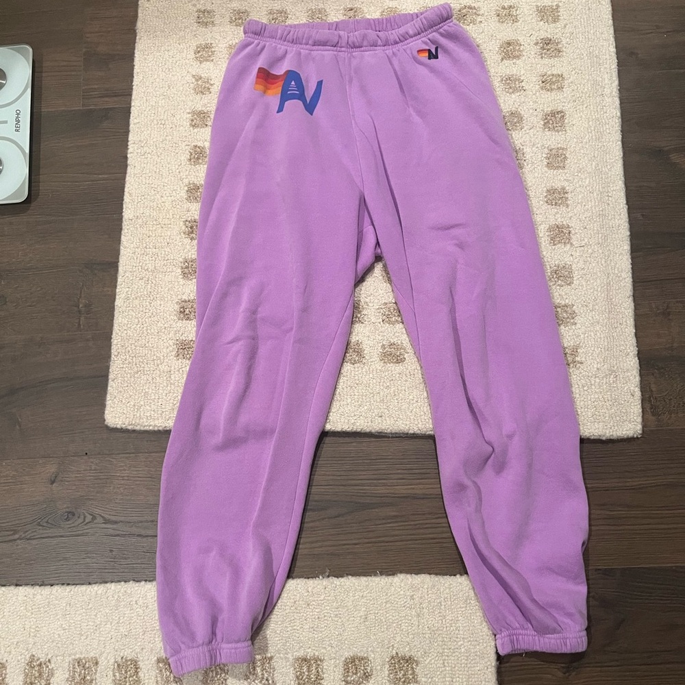 Aviator Nation Lavender Purple Sweatpants with Rainbow Logo